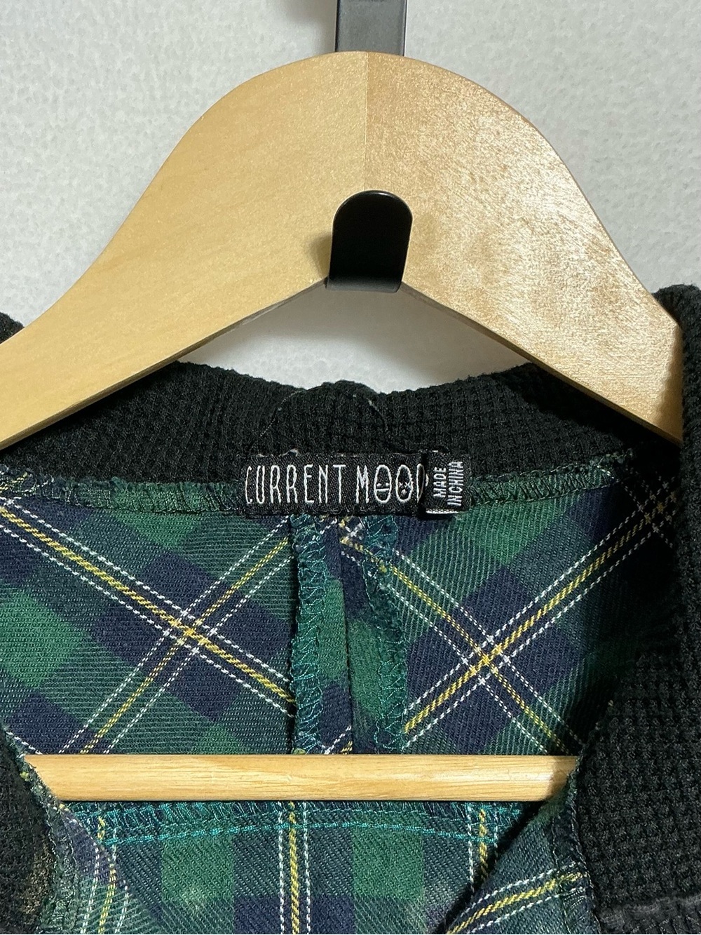 Current Mood Green Plaid Hooded Flannel Shirt Women’s S Grunge Distressed - Picture 5 of 15